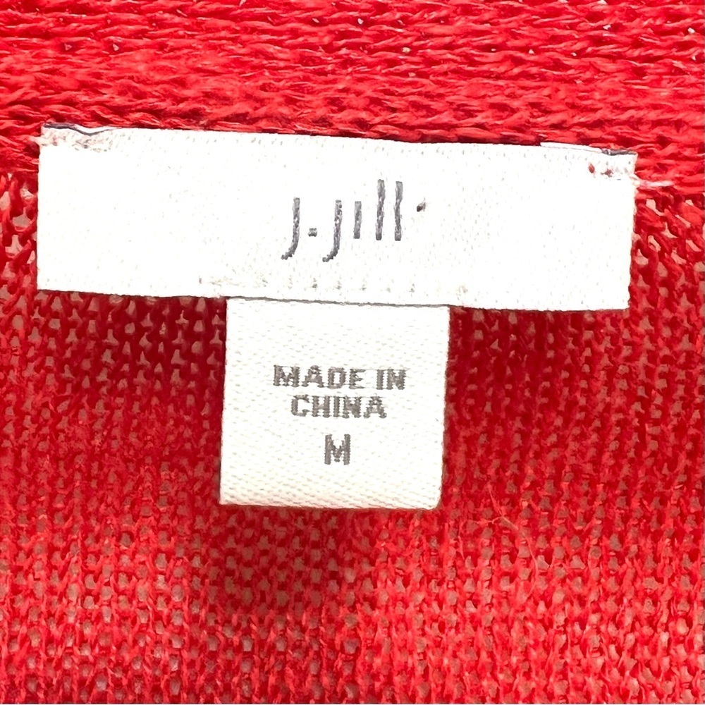 J. Jill Navy Red Linen Blend Lightweight Single Button Cardigan Womens Medium - Picture 7 of 7